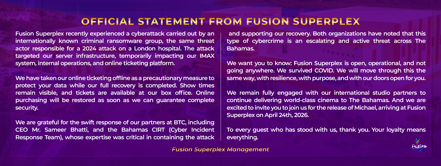 OFFICIAL STATEMENT WEBSITE